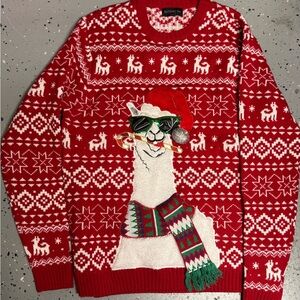 Mens large ugly Christmas Llama Sweater - Red